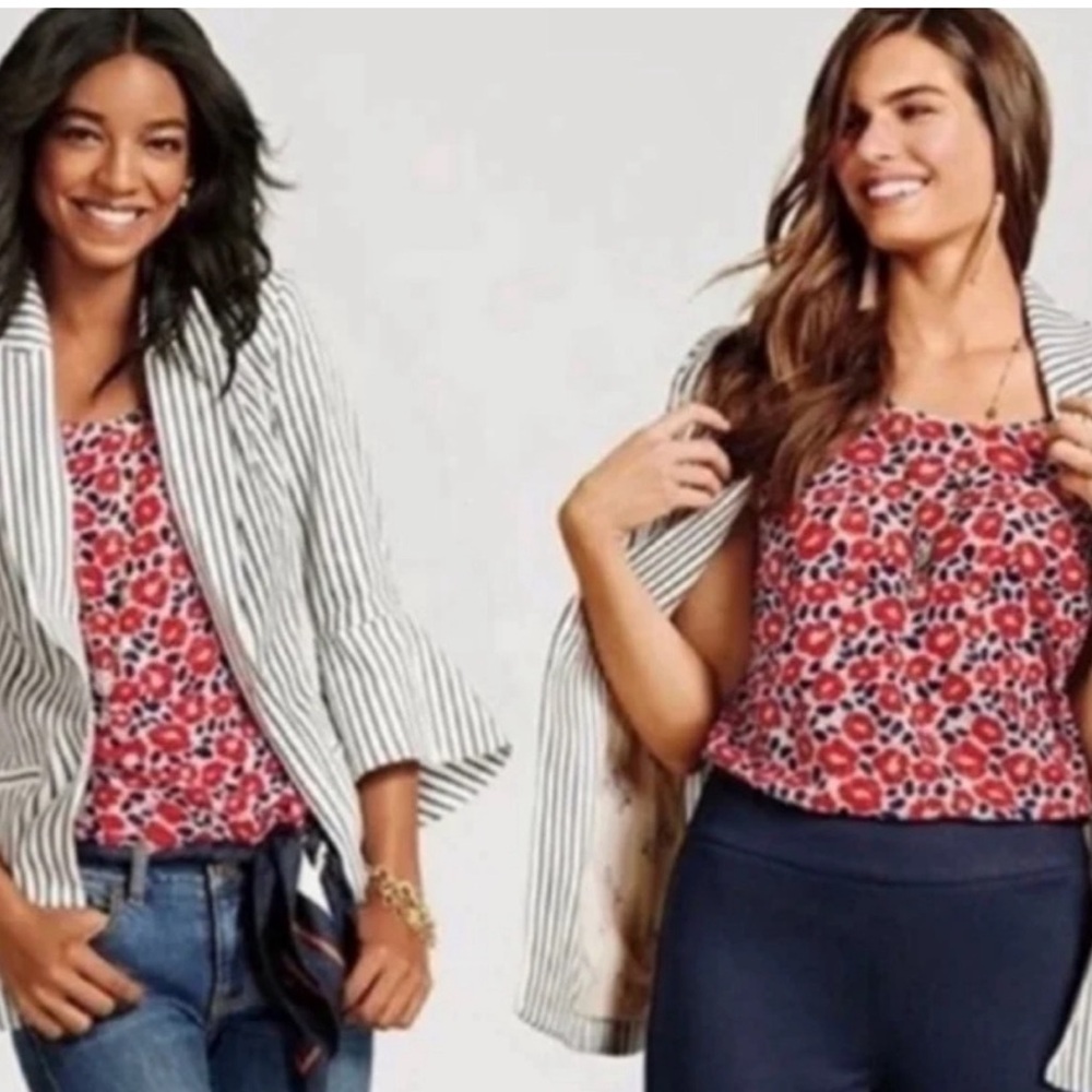 CAbi #5356 Flipside Sleeveless Blouse Top Reversible Floral Ruffle Small